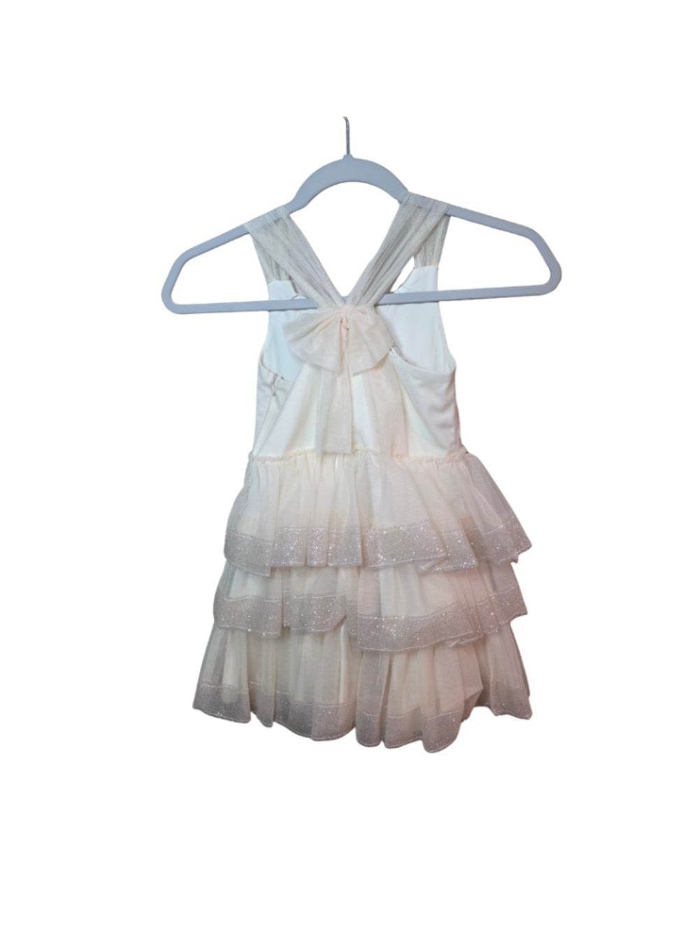 Joyfolie Girls Ivory Tiered Tulle Ruffle Flower Girl Dress Size 5
